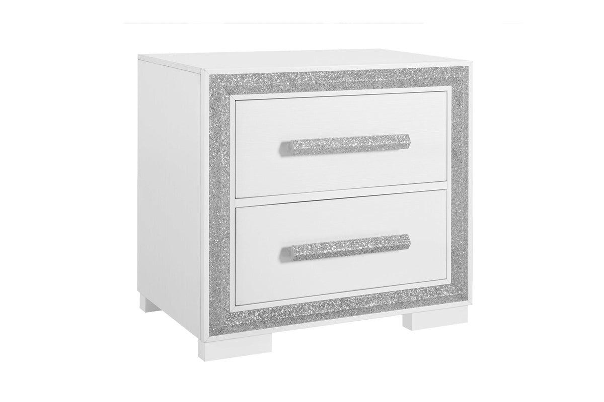 Andros Collection Glossy White & Silver LED Bedroom Set with Upholstered Headboard