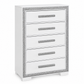 Andros Collection Glossy White & Silver 5-Drawer Bedroom Chest