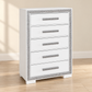 Andros Collection Glossy White & Silver 5-Drawer Bedroom Chest