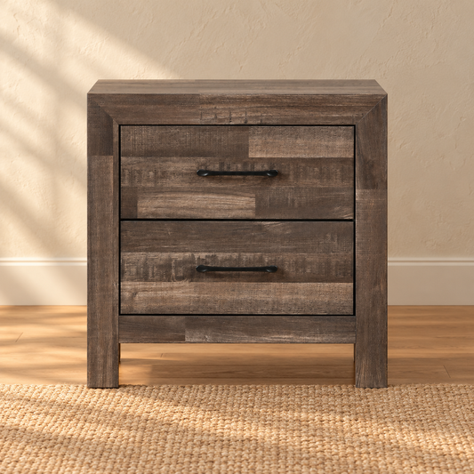 Athens Collection Driftwood Brown Farmhouse 2-Drawer Nightstand
