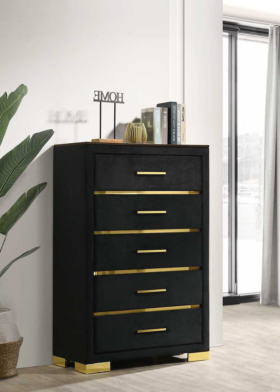 Aurora Black Velvet & Gold Complete Bedroom Set vendor gallery image 3