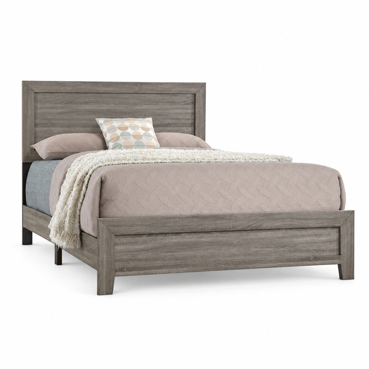 Olivia Collection Taupe Transitional Bed Frame with Picture-Frame Detailing — clean product view