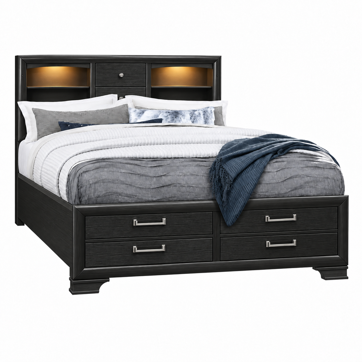 Jordyn LED Storage Platform Bed Frame - White or Grey