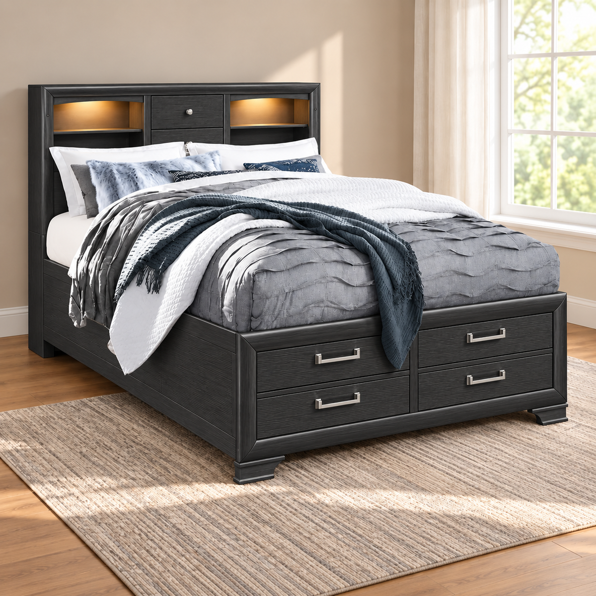 Jordyn LED storage bed — Grey lifestyle view, bed only