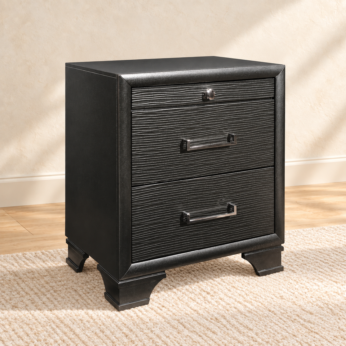 Ava / Jordyn Grey Collection 3-Drawer Nightstand