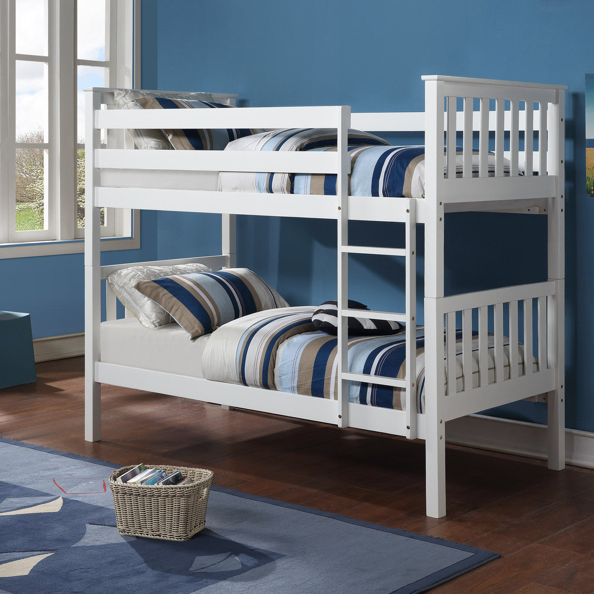 Mission-Style Convertible Bunk Bed – Single-over-Single or Single-over-Double - White Single/Single Bunk Only