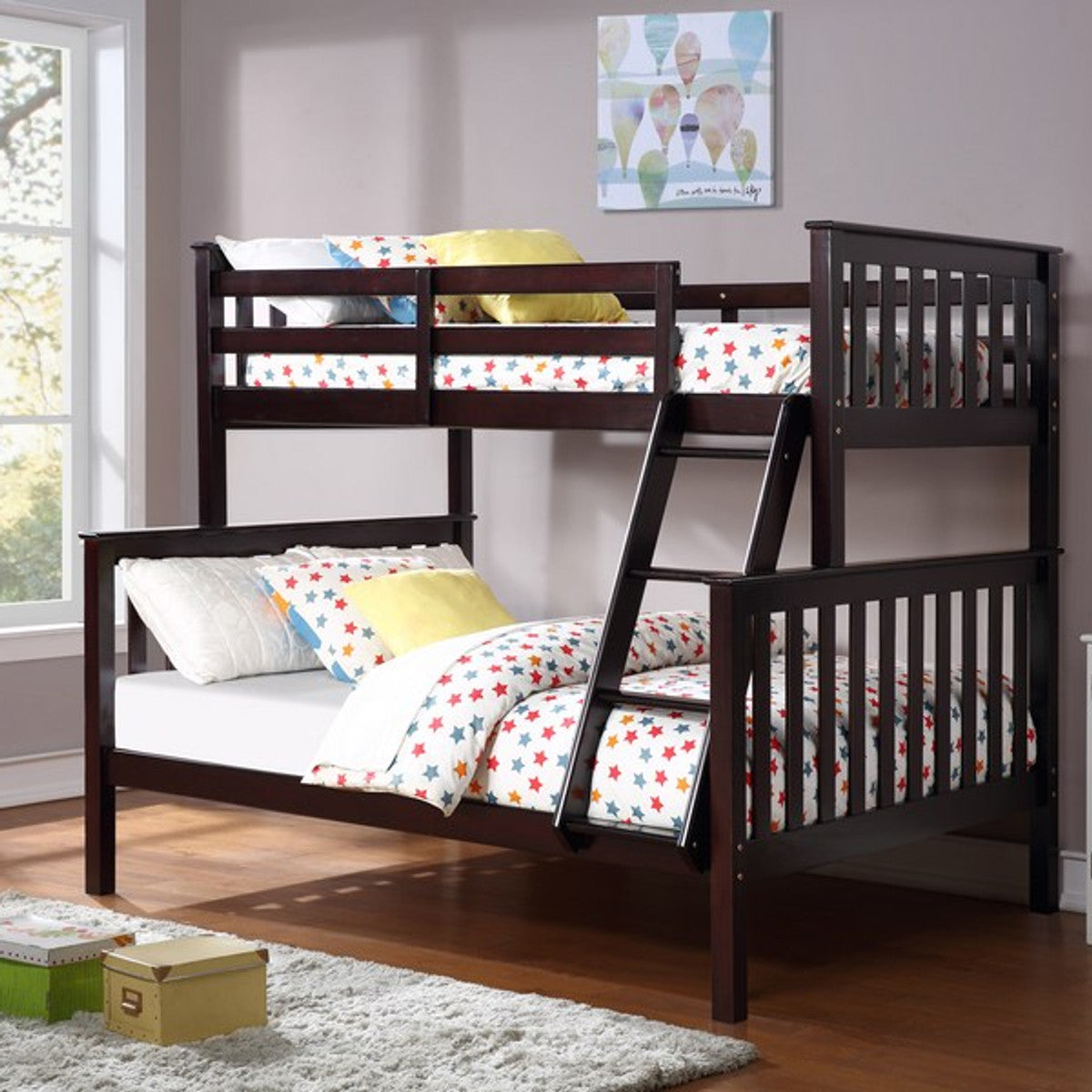 Mission-Style Convertible Bunk Bed – Single-over-Single or Single-over-Double - Espresso Single/Double Bunk Only