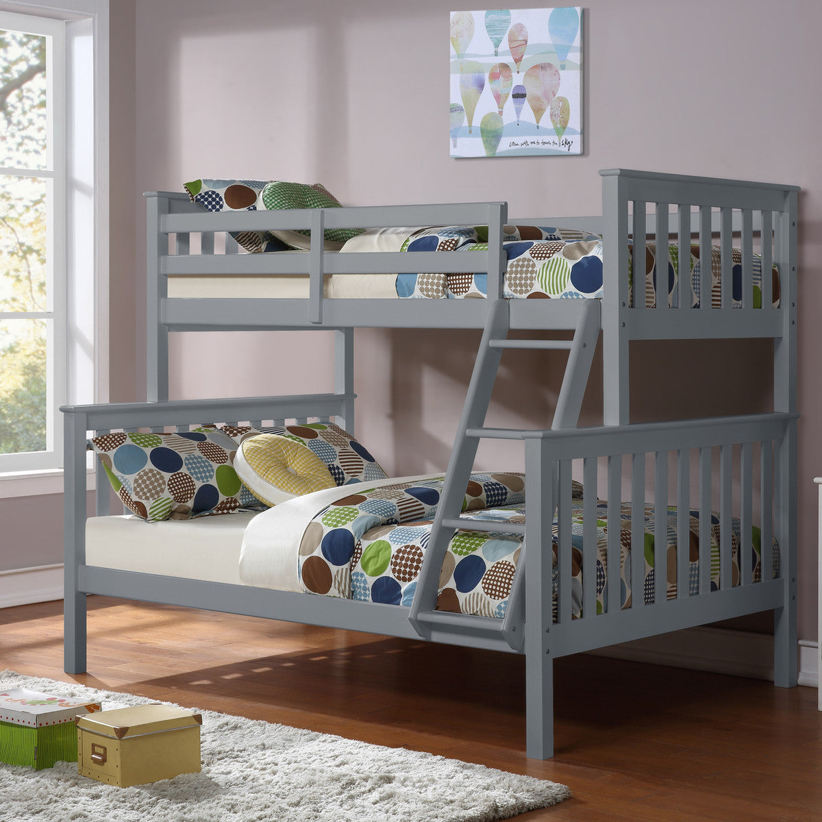 Mission-Style Convertible Bunk Bed – Single-over-Single or Single-over-Double - Grey Single/Double Bunk Only