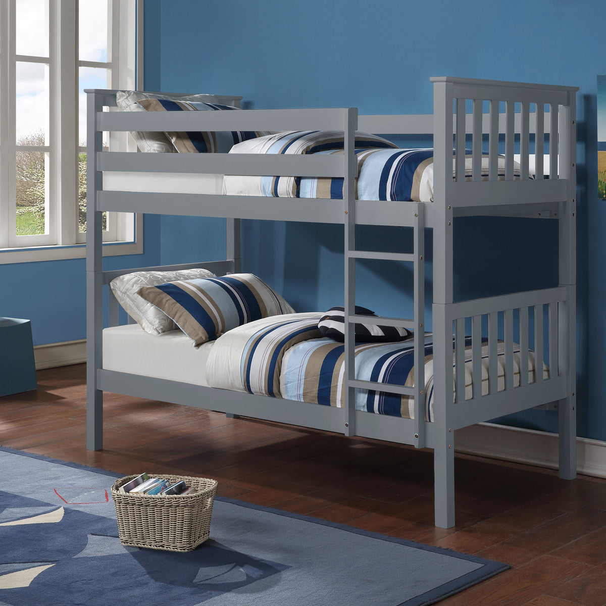Mission-Style Convertible Bunk Bed – Single-over-Single or Single-over-Double - Grey Single/Single Bunk Only