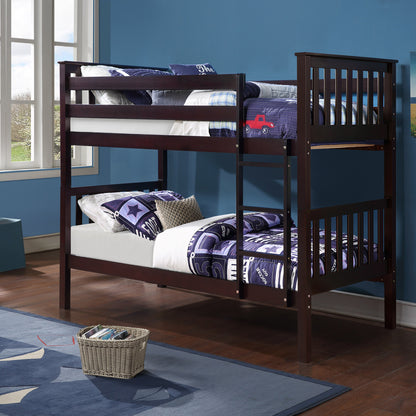 Mission-Style Convertible Bunk Bed – Single-over-Single or Single-over-Double - Espresso Single/Single Bunk Only