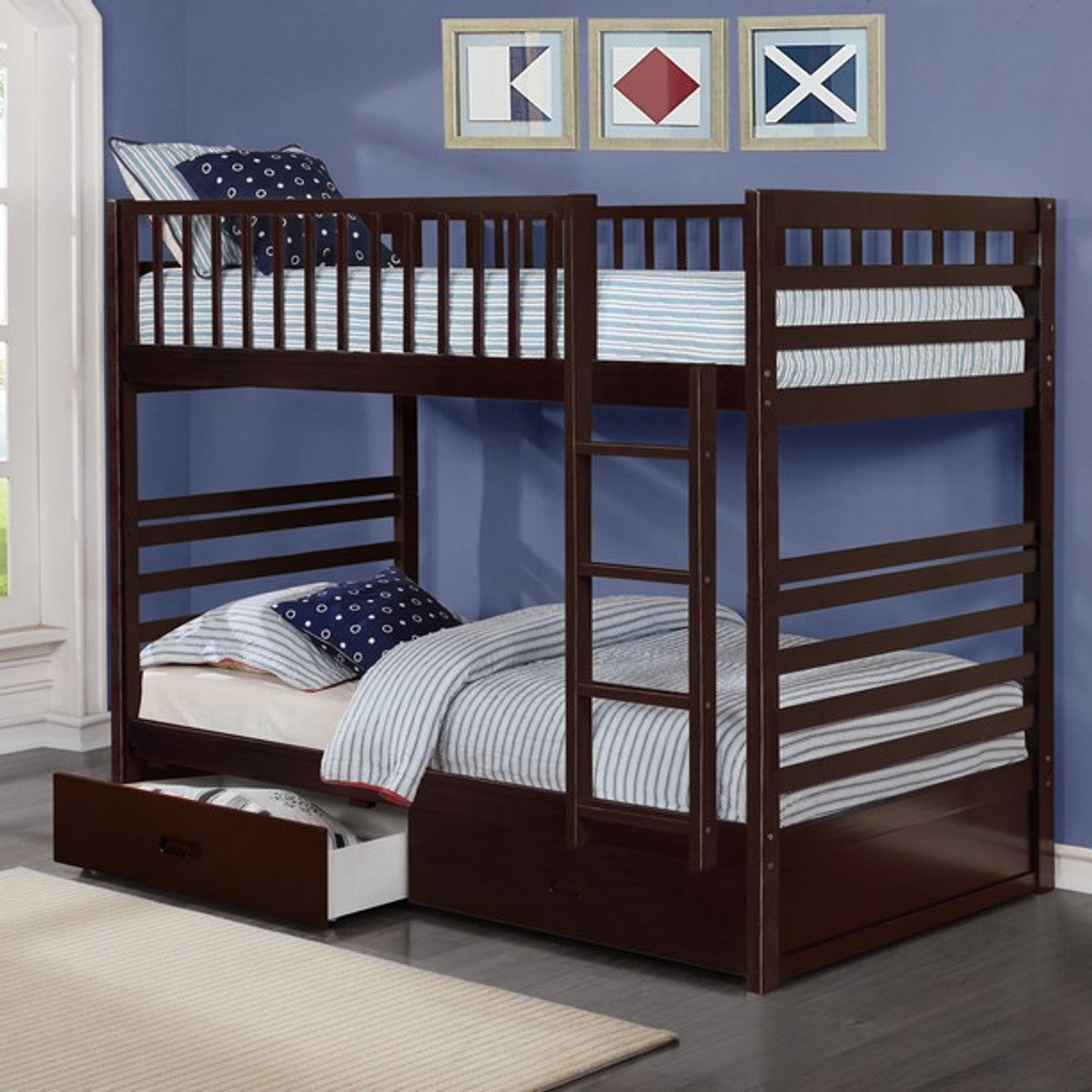 Convertible Bunk Bed with Storage Drawers – Single/Single, Single/Double or Double/Double - Espresso Single/Single Includes 2