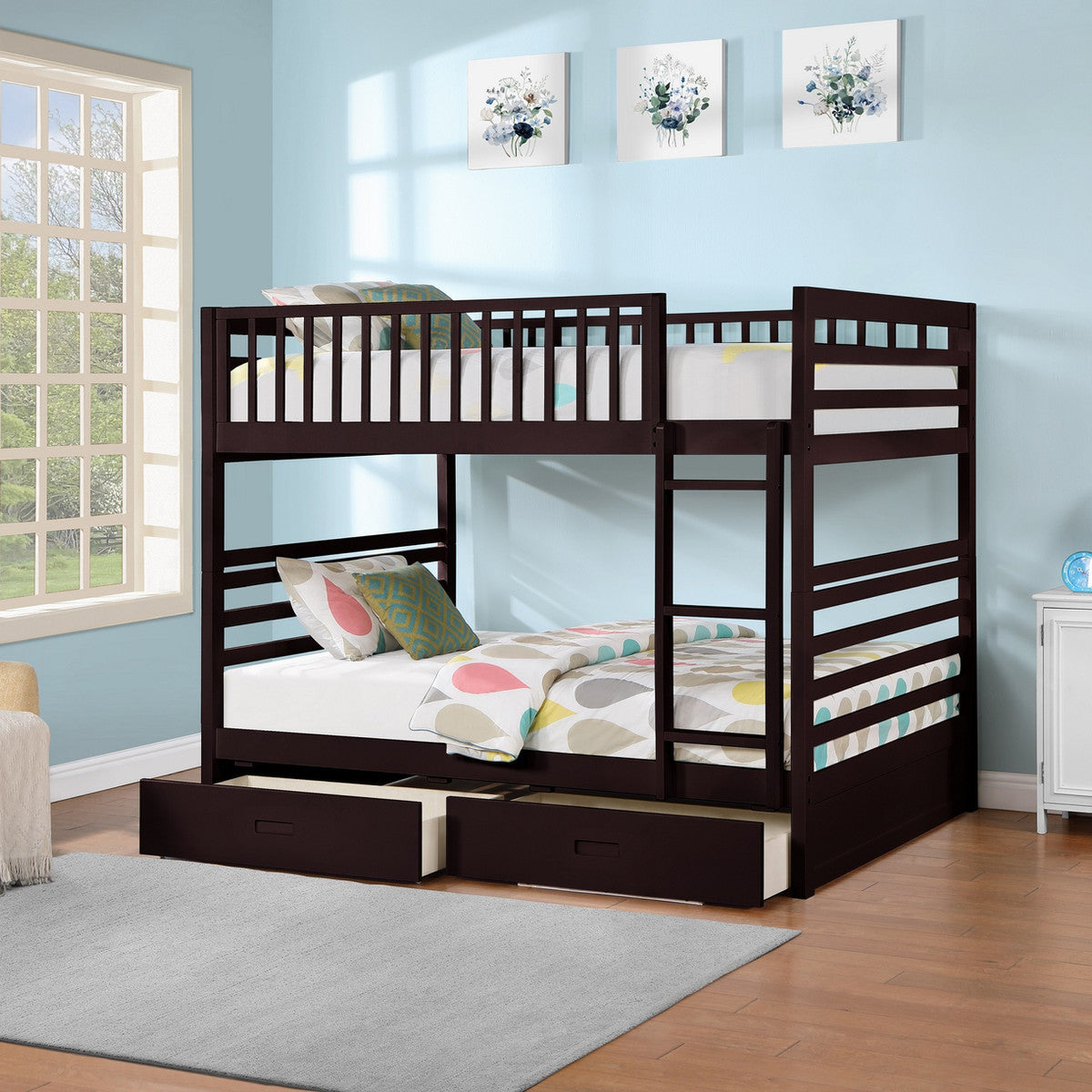 Convertible Bunk Bed with Storage Drawers – Single/Single, Single/Double or Double/Double - Espresso Double/Double Includes 2