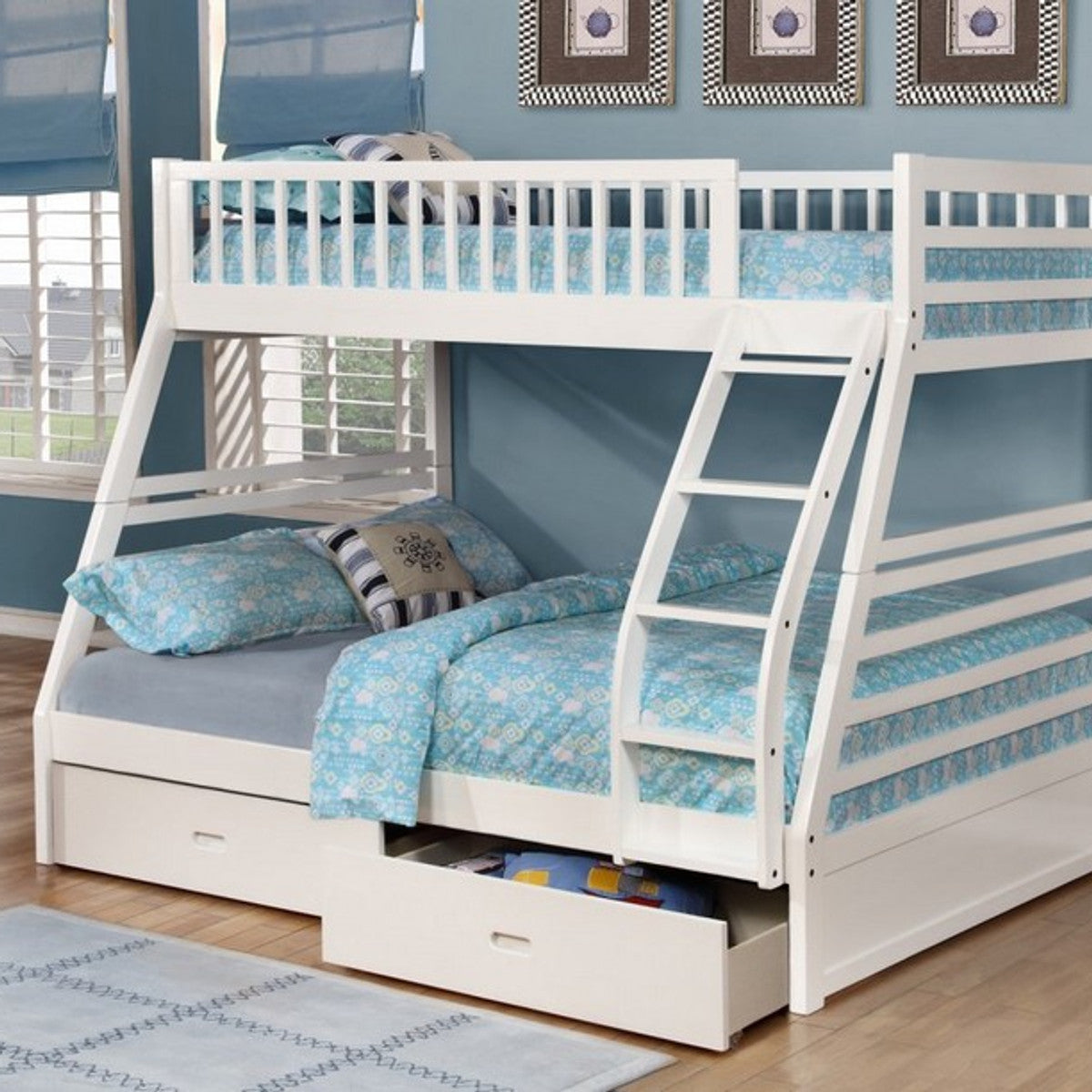 Convertible Bunk Bed with Storage Drawers – Single/Single, Single/Double or Double/Double - White Single/Double Includes 2 St