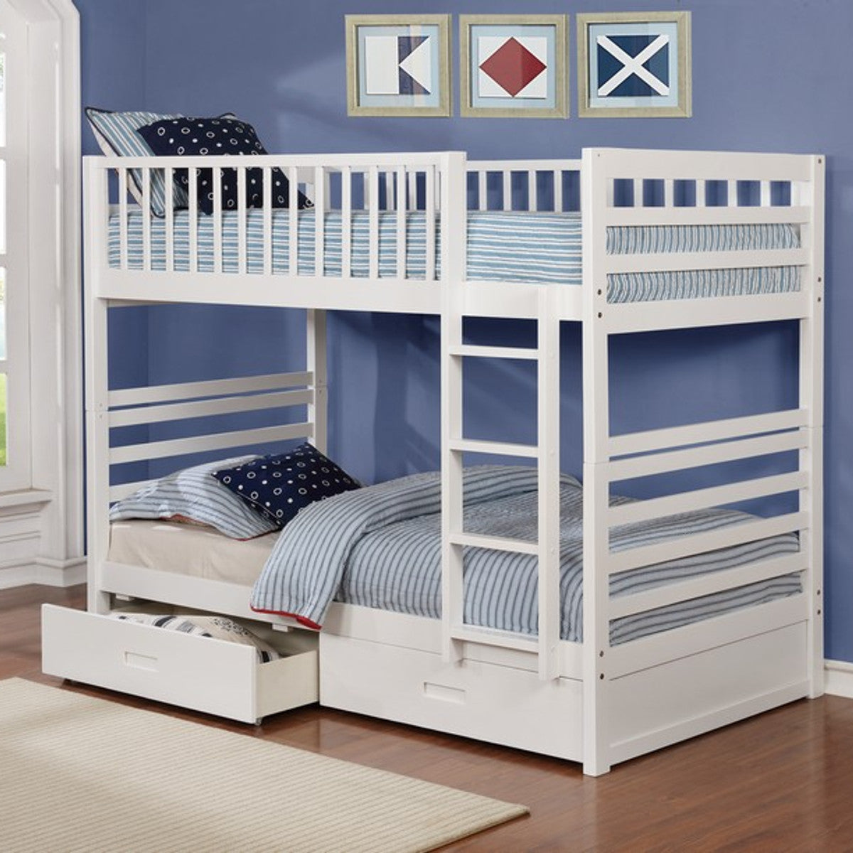Convertible Bunk Bed with Storage Drawers – Single/Single, Single/Double or Double/Double - White Single/Single Includes 2 St