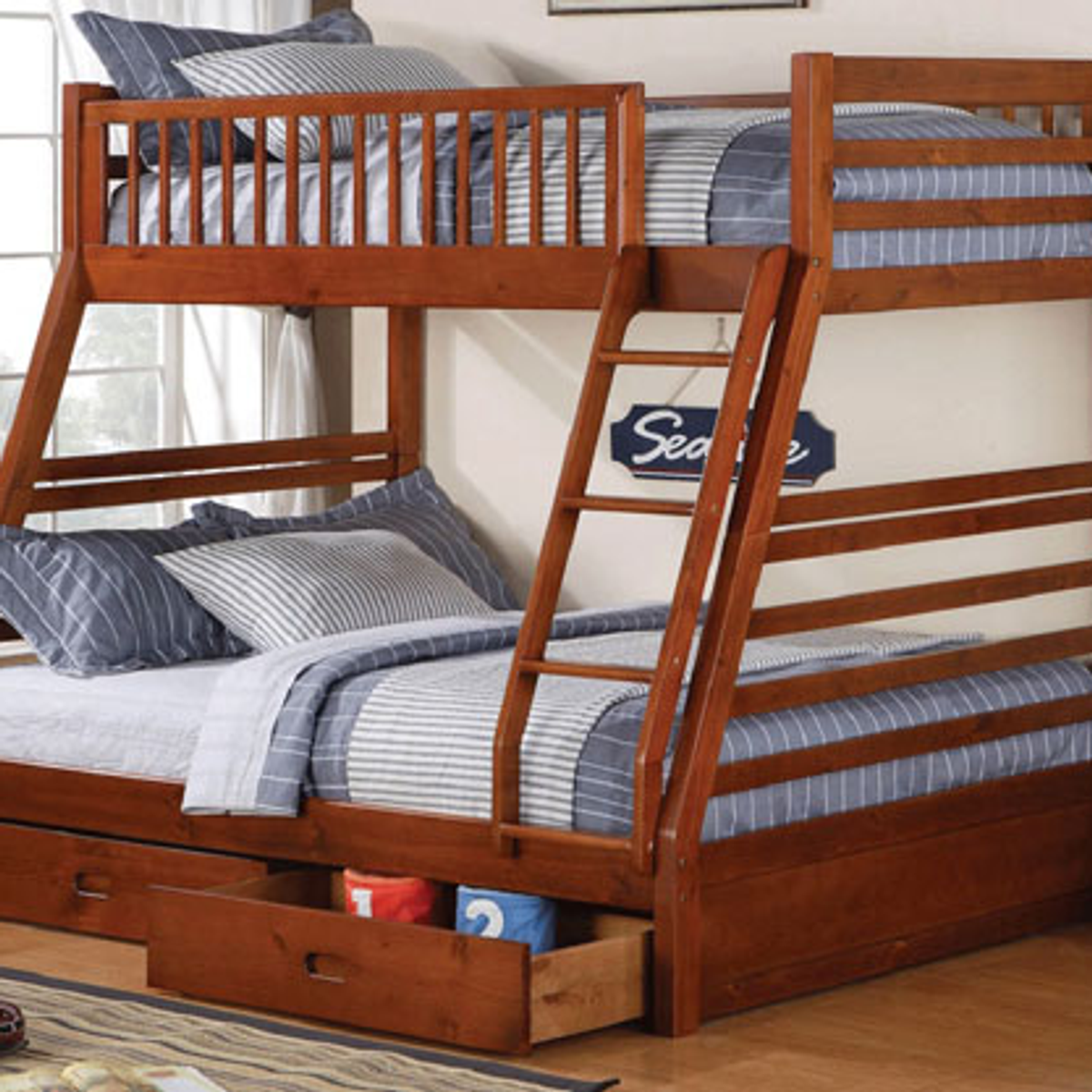 Convertible Bunk Bed with Storage Drawers – Single/Single, Single/Double or Double/Double - Honey/Oak Single/Double Includes 