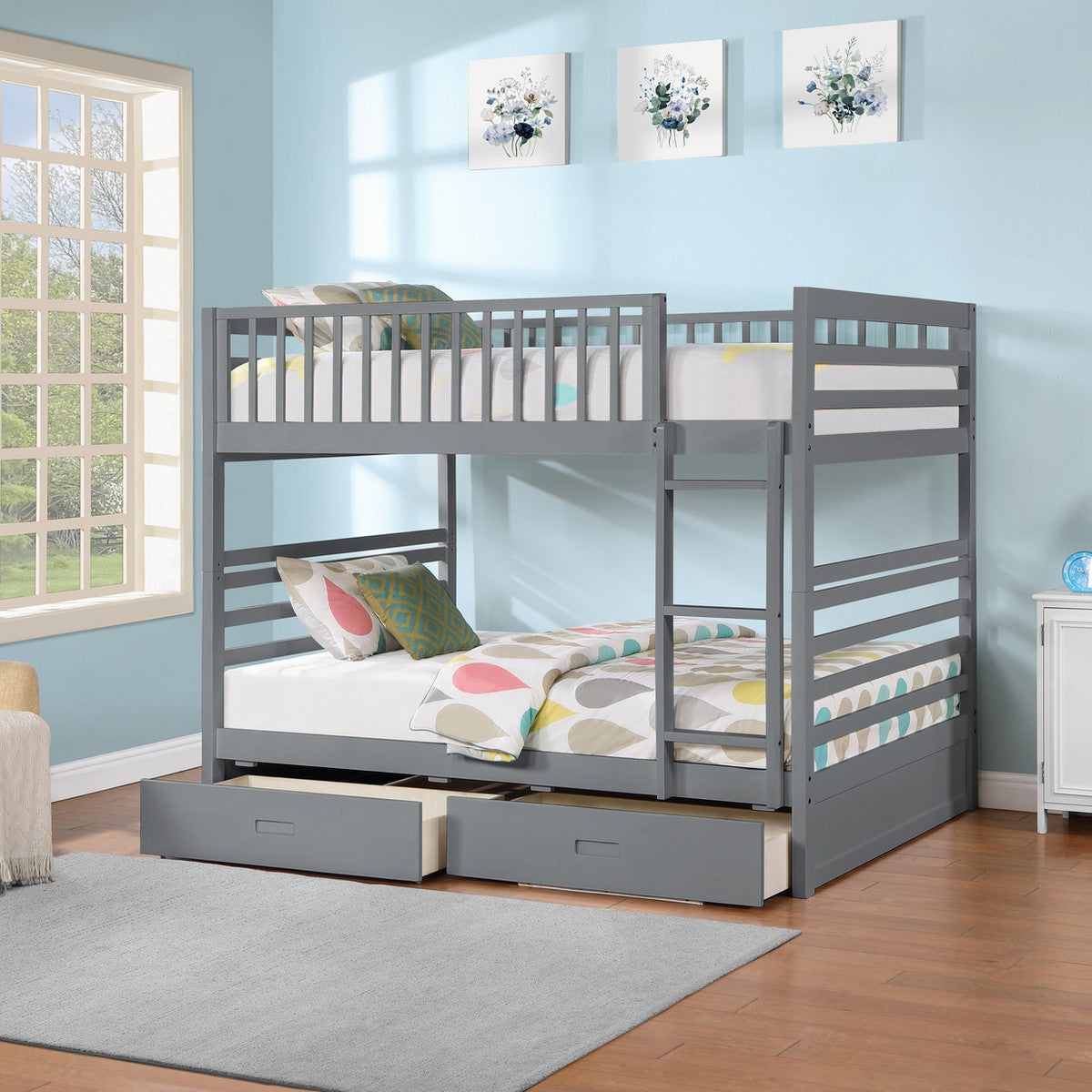 Convertible Bunk Bed with Storage Drawers – Single/Single, Single/Double or Double/Double - Grey Double/Double Includes 2 Sto