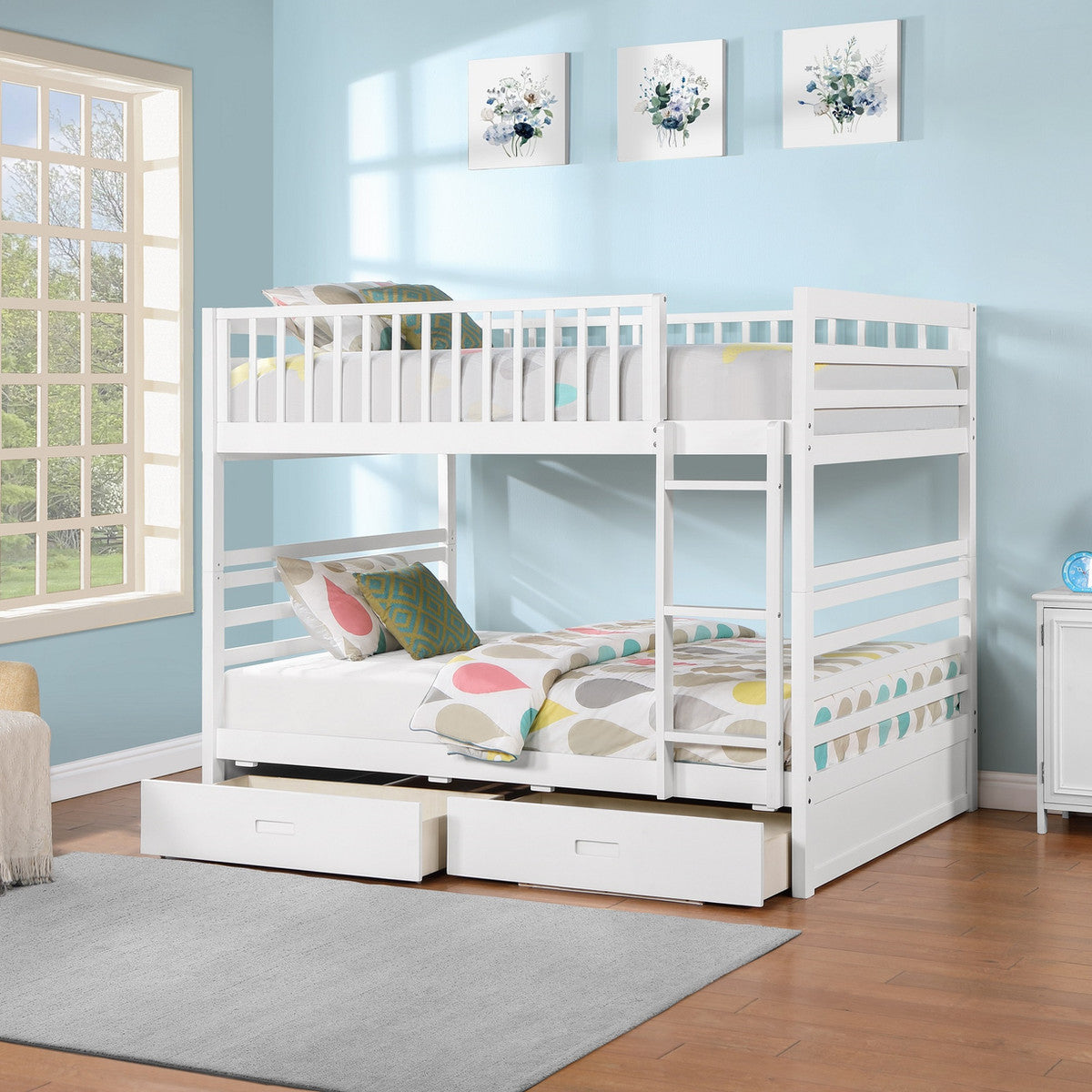 Convertible Bunk Bed with Storage Drawers – Single/Single, Single/Double or Double/Double - White Double/Double Includes 2 St