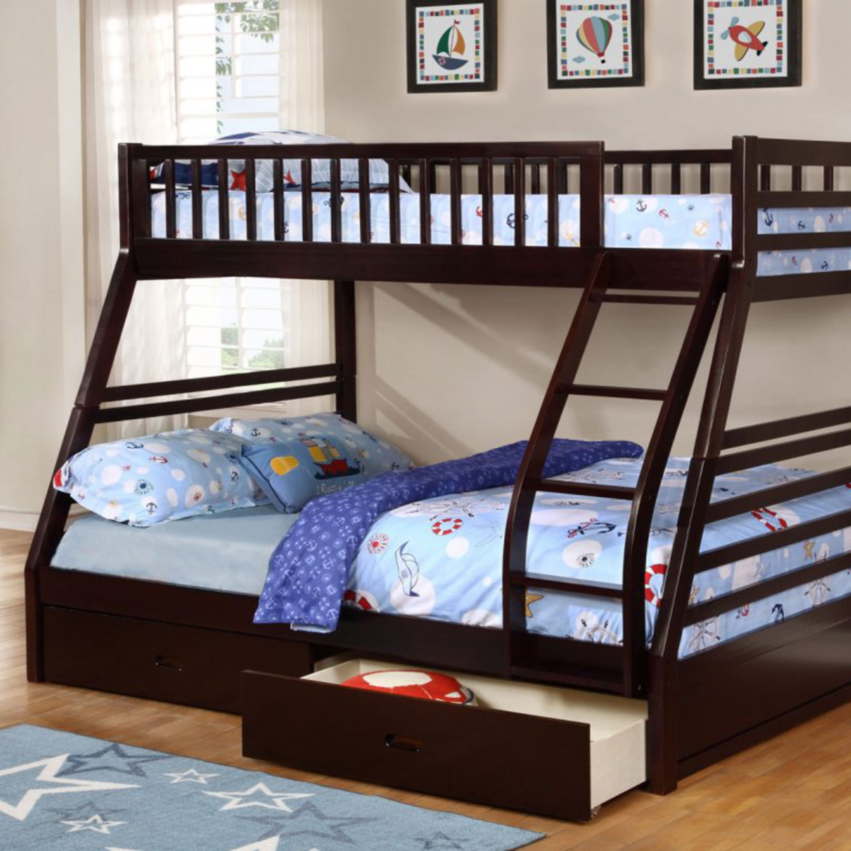 Convertible Bunk Bed with Storage Drawers – Single/Single, Single/Double or Double/Double - Espresso Single/Double Includes 2