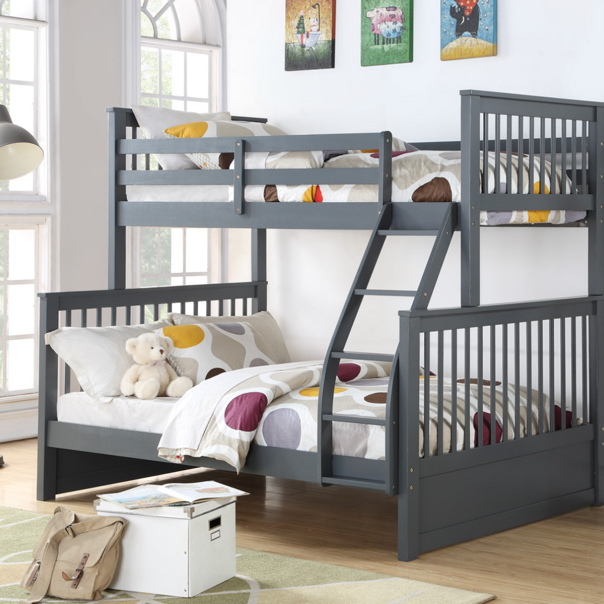 Grey Single/Double Bunk Only — tall Mission-style bunk bed