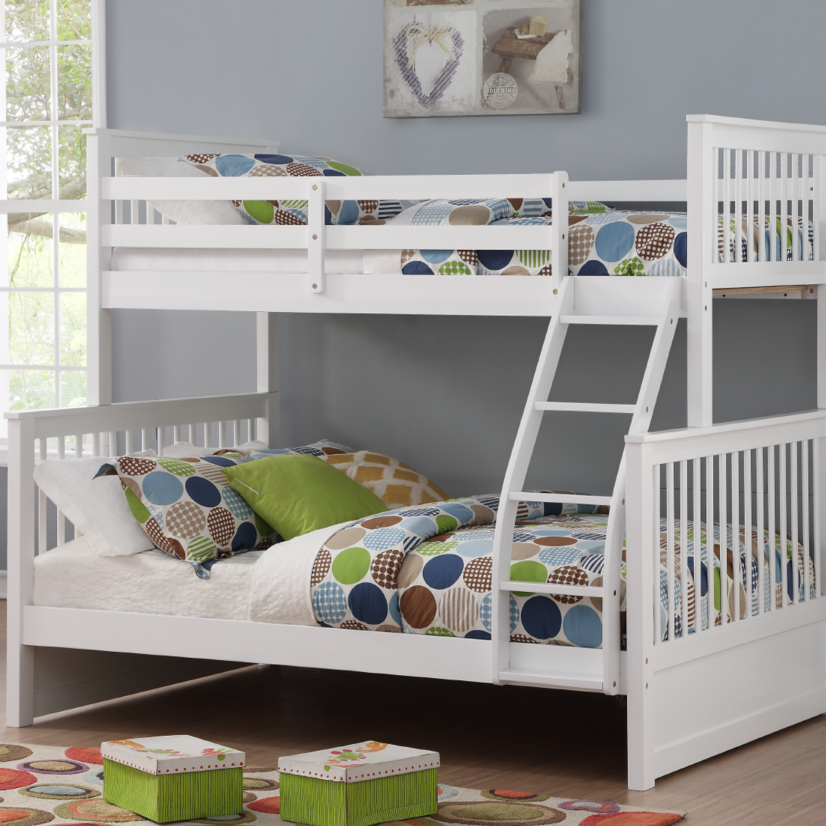 White Single/Double Bunk Only — tall Mission-style bunk bed