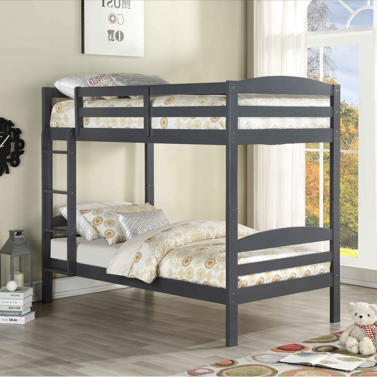 Convertible Wood Bunk Bed – Single-over-Single - Grey Single/Single Bunk Only