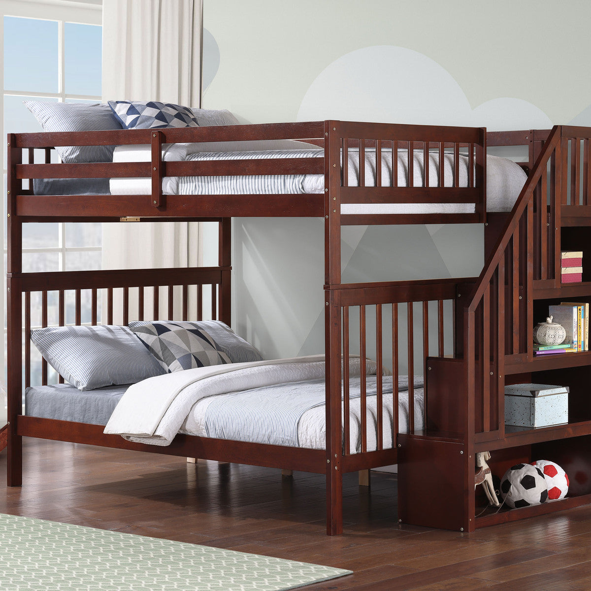 Espresso Double/Double Bunk Only — reversible staircase bunk bed