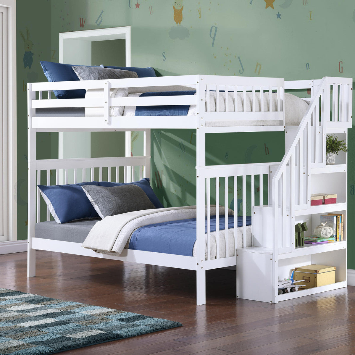 Mission-Style Staircase Bunk Bed – Single/Single, Single/Double or Double/Double - White Double/Double Bunk Only