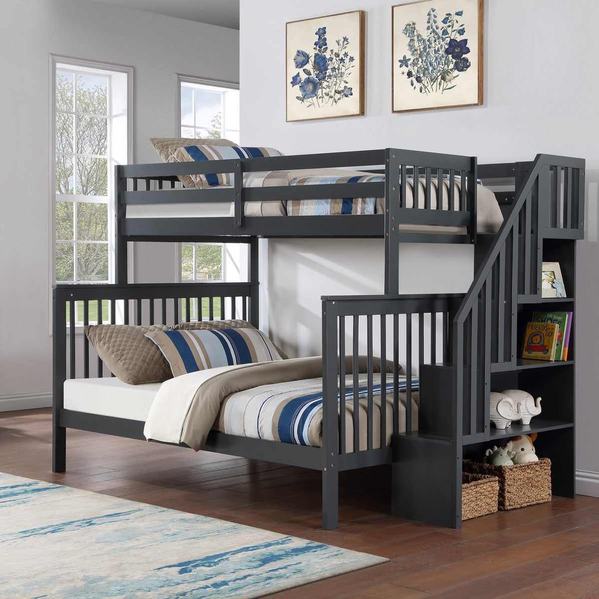 Grey Single/Double Bunk Only — reversible staircase bunk bed