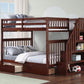 Espresso Double/Double reversible staircase bunk bed with 2 storage drawers