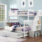 White Single/Double reversible staircase bunk bed with pull-out trundle
