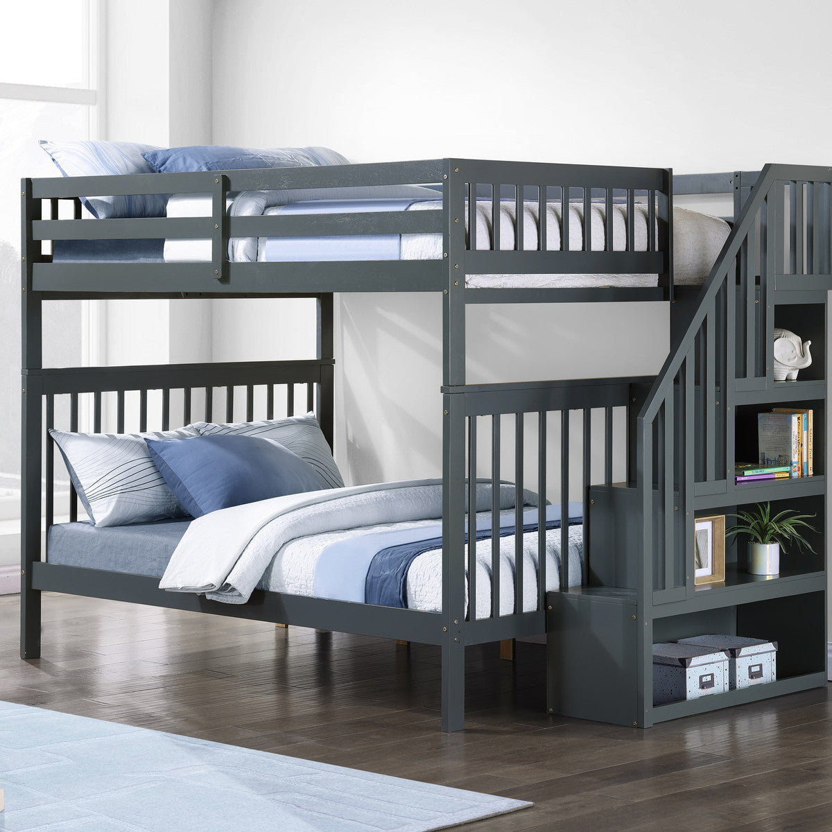 Mission-Style Staircase Bunk Bed – Single/Single, Single/Double or Double/Double - Grey Double/Double Bunk Only