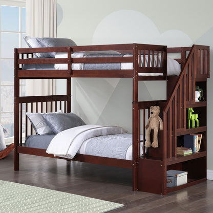 Espresso Single/Single Bunk Only — reversible staircase bunk bed