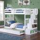White Single/Single reversible staircase bunk bed with pull-out trundle