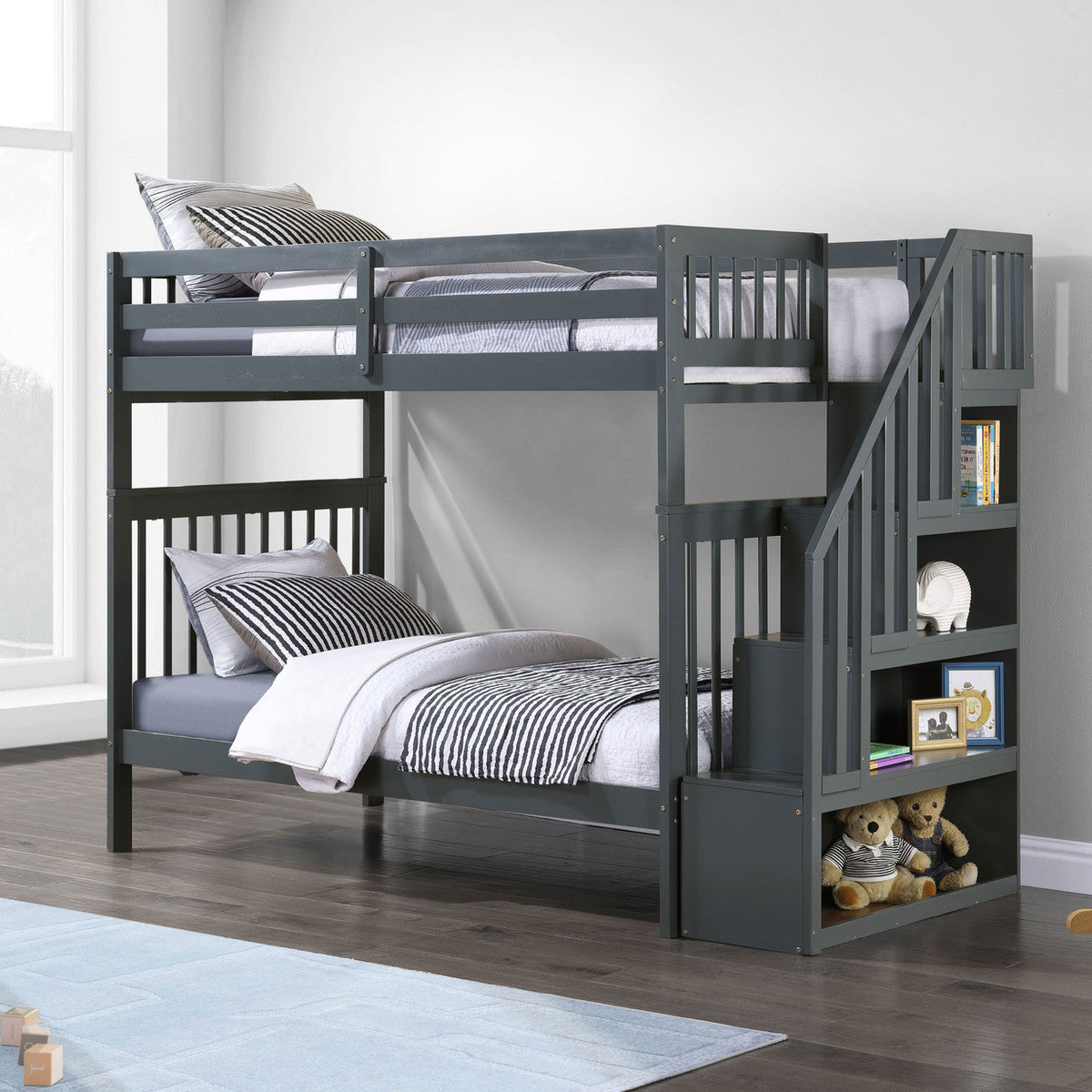 Grey Single/Single Bunk Only — reversible staircase bunk bed