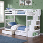 White Single/Single reversible staircase bunk bed with 2 storage drawers