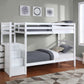 White Single/Single left-facing staircase bunk bed — supplier full-bed view
