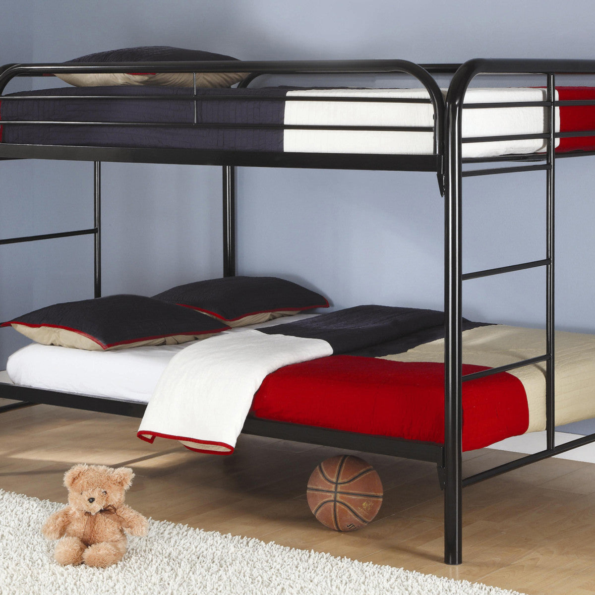 Steel Bunk Bed – Double-over-Double - Black Double/Double Bunk Only