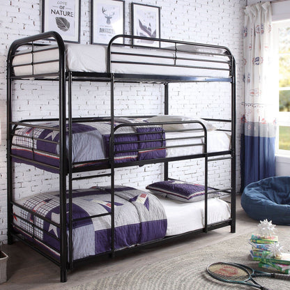 3-Level Steel Bunk Bed – Single-over-Single-over-Single - Black Single/Single/Single Bunk Only
