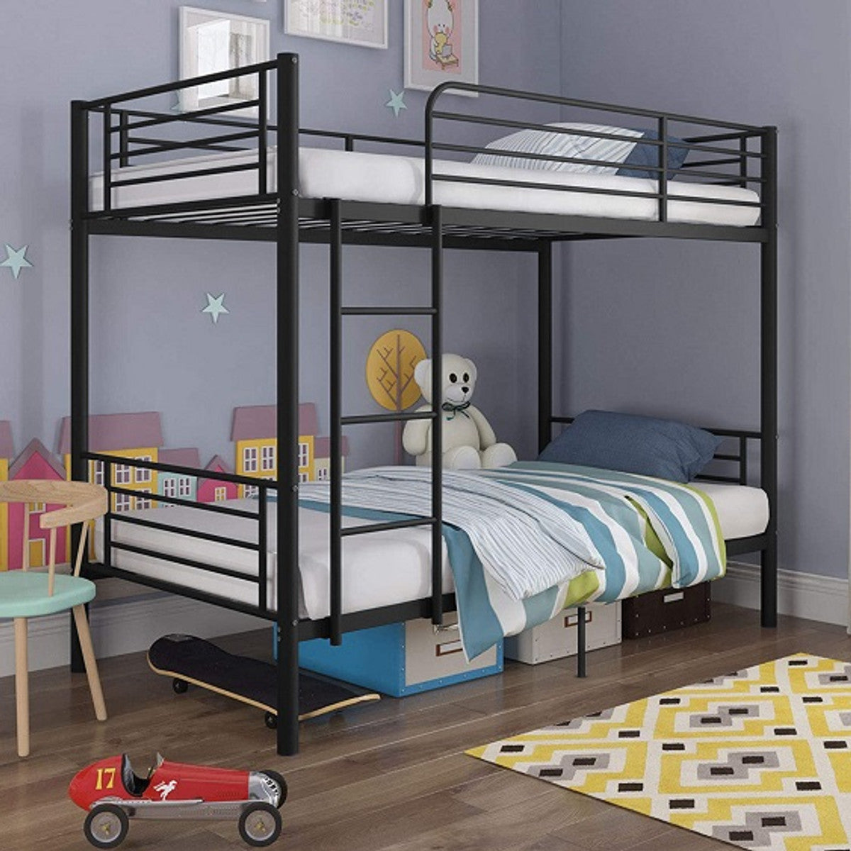 Steel Bunk Bed – Single-over-Single - Black Single/Single Bunk Only