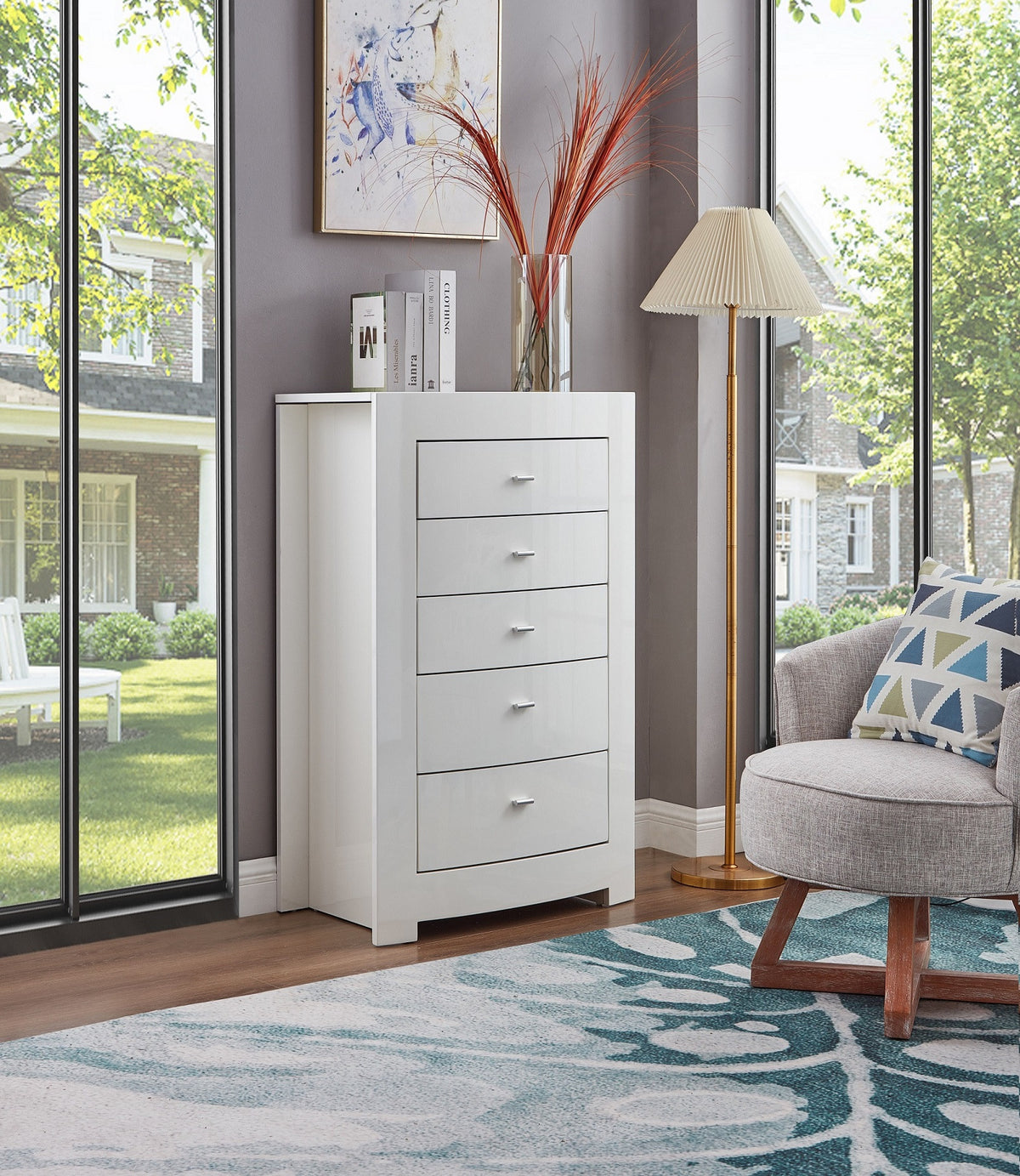 Barcelona Collection High-Gloss White LED Hydraulic Storage Bedroom Set with USB Charging