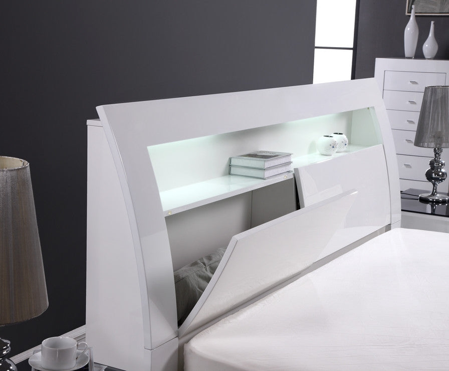 Barcelona Collection High-Gloss White LED Hydraulic Storage Bedroom Set with USB Charging