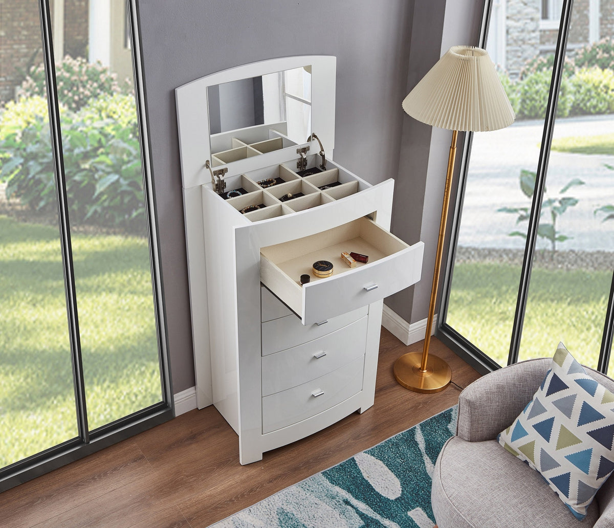 Barcelona Collection High-Gloss White LED Hydraulic Storage Bedroom Set with USB Charging