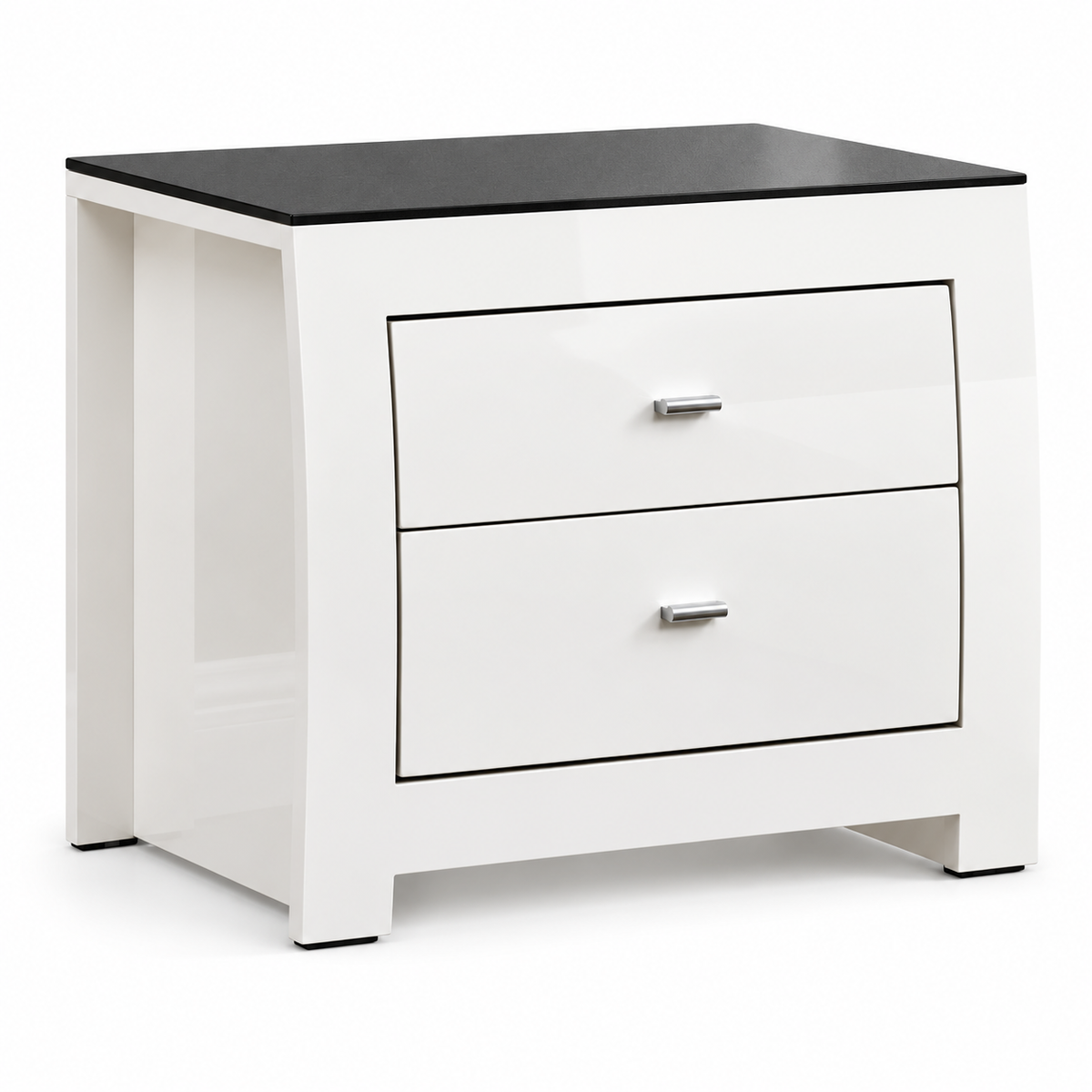 Barcelona Collection High-Gloss White Nightstand with Black Glass Top