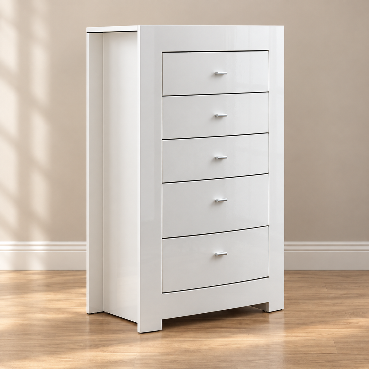 Barcelona Collection High-Gloss White 5-Drawer Jewelry Storage Chest with Mirror
