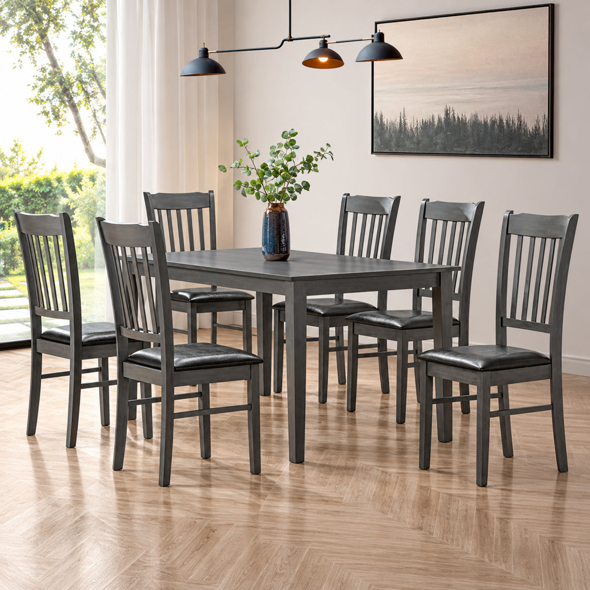Antique Grey Wood Dining Table with 6 Chairs – Multiple Chair Options – complete dining set