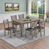 Antique Grey Wood Dining Table with 6 Black PU Ladder-Back Chairs – complete dining set