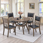 Antique Grey Wood Dining Table with 4 Black PU Chairs – complete dining set
