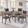 Antique Grey Wood Dining Table with 4 Black PU Chairs – complete dining set