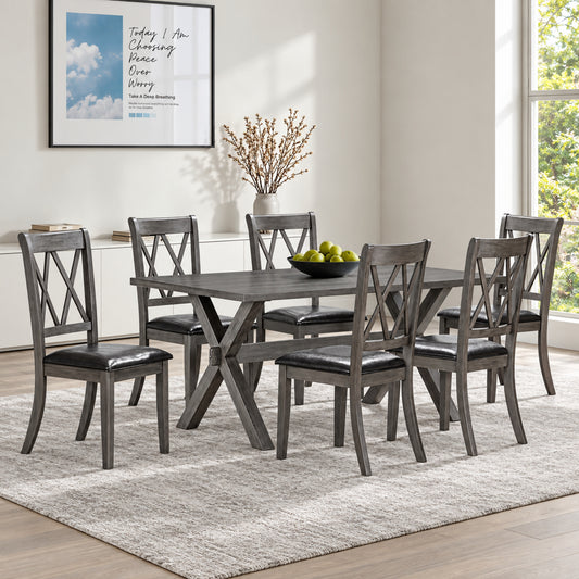 Antique Grey Wood Dining Table with 6 Chairs – Multiple Chair Options – complete dining set