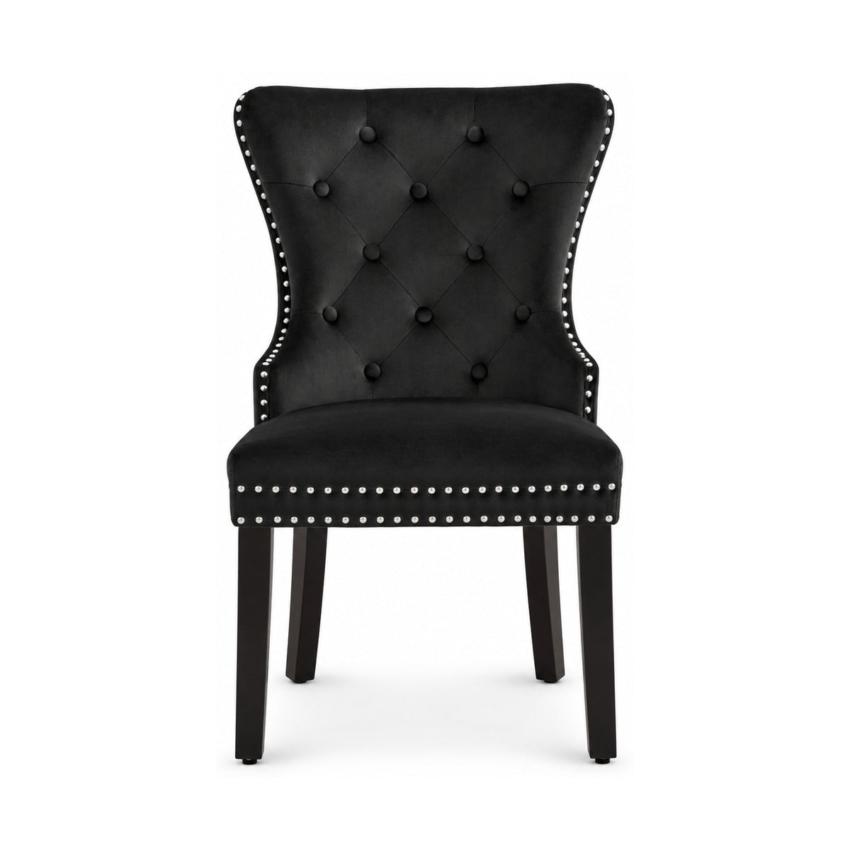Tufted Velvet Dining Chairs with Espresso Legs – Set of 2 – Black